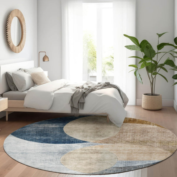 Homeroots 3' Geometric Artichoke Green, Brown & Beige Washable Indoor-outdoor Area Rug For Versatile Style 8' Round Polyester 604949