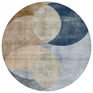 Homeroots 3' Geometric Artichoke Green, Brown & Beige Washable Indoor-outdoor Area Rug For Versatile Style 8' Round Polyester 604949