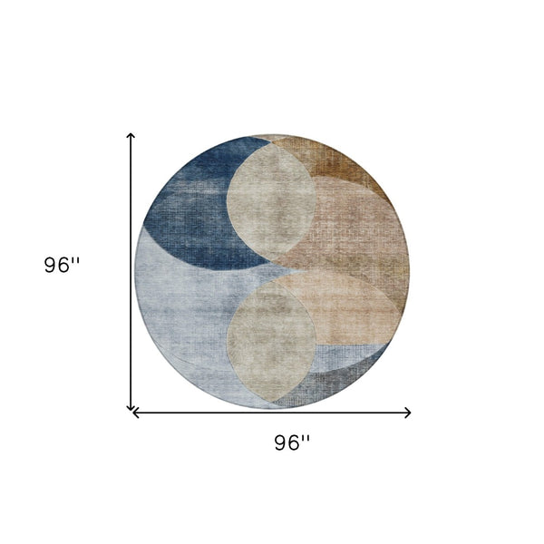 Homeroots 3' Geometric Artichoke Green, Brown & Beige Washable Indoor-outdoor Area Rug For Versatile Style 8' Round Polyester 604949