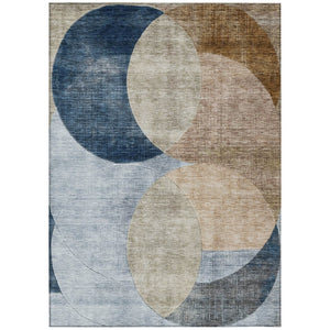HomeRoots 5' Modern Geometric Area Rug in Sky Blue, Brown, and Beige - Durable, Washable for Indoor/Outdoor Use 8' X 10' 604950