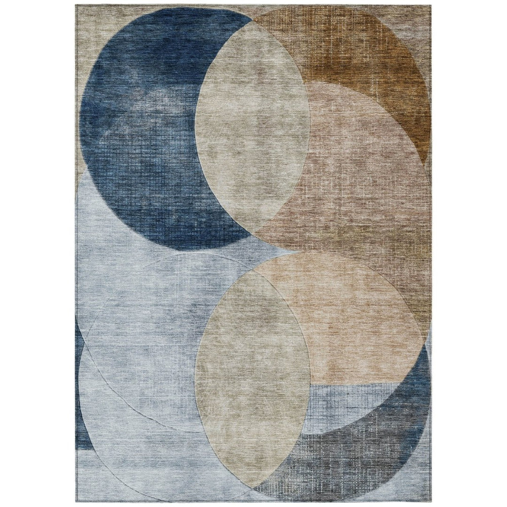HomeRoots 5' Modern Geometric Area Rug in Sky Blue, Brown, and Beige - Durable, Washable for Indoor/Outdoor Use 10' X 14' 604952