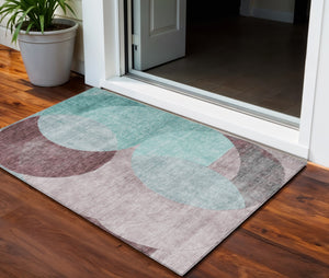 Homeroots 3' Geometric Artichoke Green, Brown & Beige Washable Indoor-outdoor Area Rug For Versatile Style 3' X 5' Polyester 604953