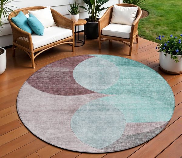 Homeroots 3' Geometric Artichoke Green, Brown & Beige Washable Indoor-outdoor Area Rug For Versatile Style 8' Round Polyester 604955