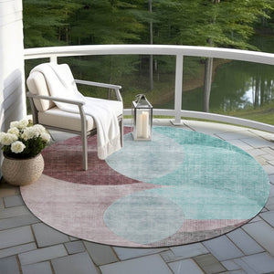 Homeroots 3' Geometric Artichoke Green, Brown & Beige Washable Indoor-outdoor Area Rug For Versatile Style 8' Round Polyester 604955