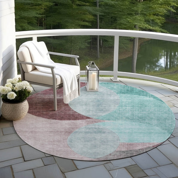 Homeroots 3' Geometric Artichoke Green, Brown & Beige Washable Indoor-outdoor Area Rug For Versatile Style 8' Round Polyester 604955