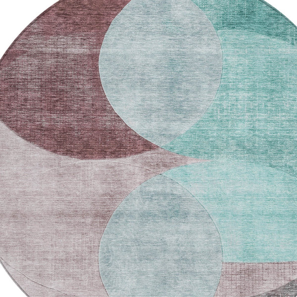 Homeroots 3' Geometric Artichoke Green, Brown & Beige Washable Indoor-outdoor Area Rug For Versatile Style 8' Round Polyester 604955