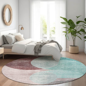 Homeroots 3' Geometric Artichoke Green, Brown & Beige Washable Indoor-outdoor Area Rug For Versatile Style 8' Round Polyester 604955