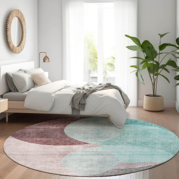 Homeroots 3' Geometric Artichoke Green, Brown & Beige Washable Indoor-outdoor Area Rug For Versatile Style 8' Round Polyester 604955