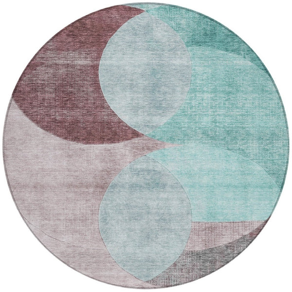 Homeroots 3' Geometric Artichoke Green, Brown & Beige Washable Indoor-outdoor Area Rug For Versatile Style 8' Round Polyester 604955