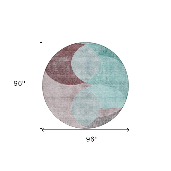 Homeroots 3' Geometric Artichoke Green, Brown & Beige Washable Indoor-outdoor Area Rug For Versatile Style 8' Round Polyester 604955