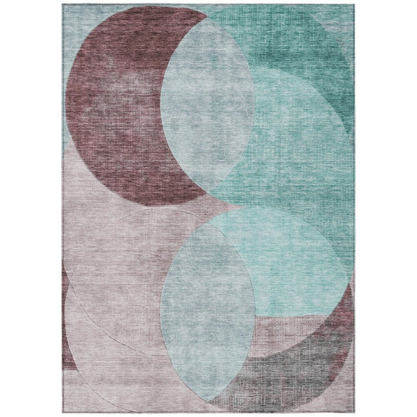 HomeRoots 5' Stylish Teal Blue Brown and Beige Geometric Washable Area Rug for Indoor and Outdoor Spaces 8' X 10' 604956