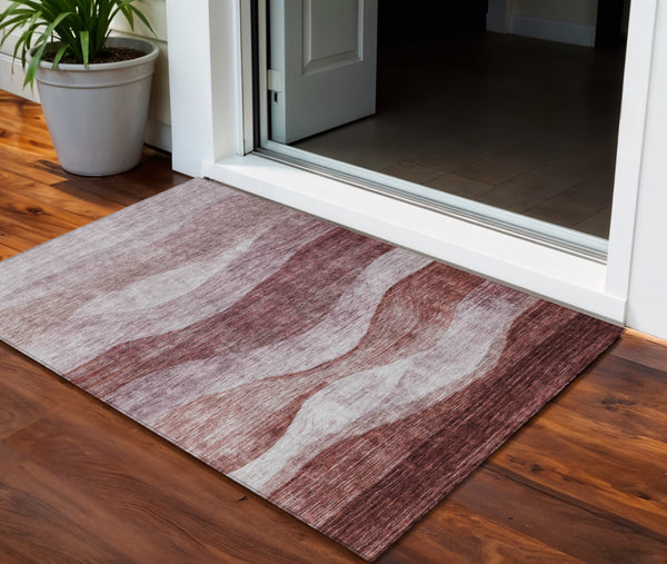 Homeroots 3' Blush And Brown Abstract Washable Area Rug For Indoor And Outdoor Use - Stylish And Durable Design 3' X 5' Polyester 604959