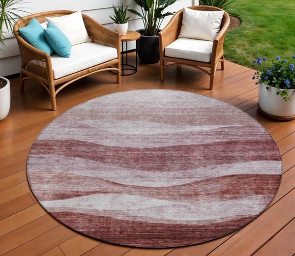 Homeroots 3' Blush And Brown Abstract Washable Area Rug For Indoor And Outdoor Use - Stylish And Durable Design 8' Round Polyester 604961