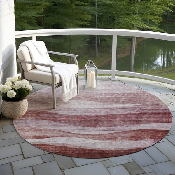 Homeroots 3' Blush And Brown Abstract Washable Area Rug For Indoor And Outdoor Use - Stylish And Durable Design 8' Round Polyester 604961