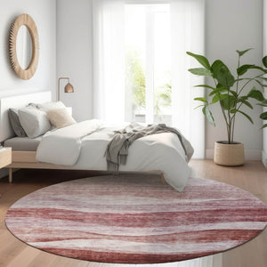 Homeroots 3' Blush And Brown Abstract Washable Area Rug For Indoor And Outdoor Use - Stylish And Durable Design 8' Round Polyester 604961