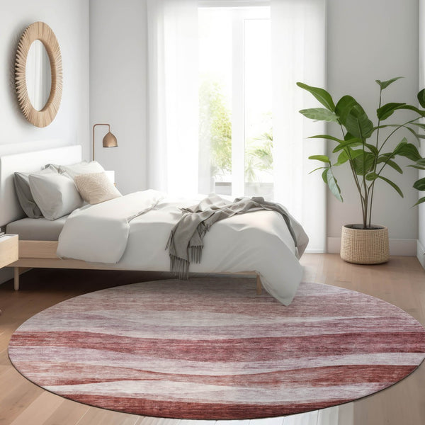 Homeroots 3' Blush And Brown Abstract Washable Area Rug For Indoor And Outdoor Use - Stylish And Durable Design 8' Round Polyester 604961