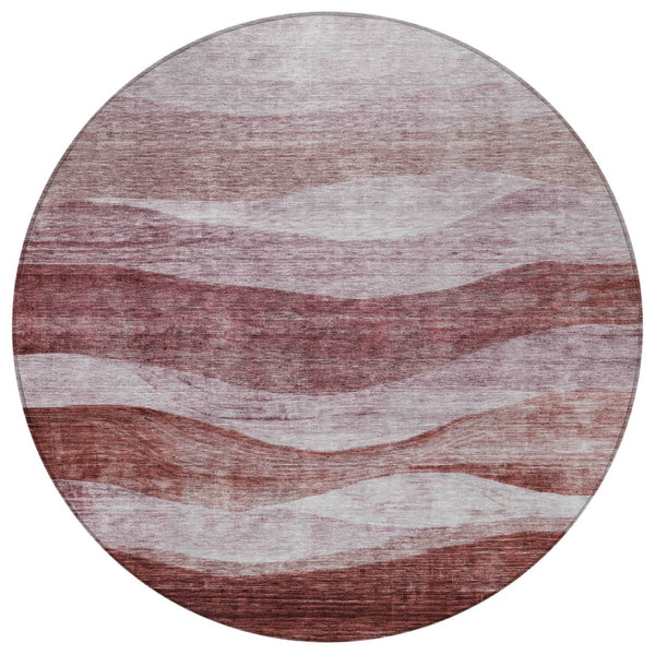 Homeroots 3' Blush And Brown Abstract Washable Area Rug For Indoor And Outdoor Use - Stylish And Durable Design 8' Round Polyester 604961