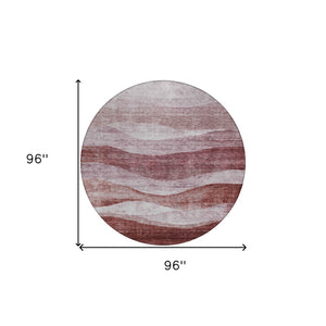 Homeroots 3' Blush And Brown Abstract Washable Area Rug For Indoor And Outdoor Use - Stylish And Durable Design 8' Round Polyester 604961
