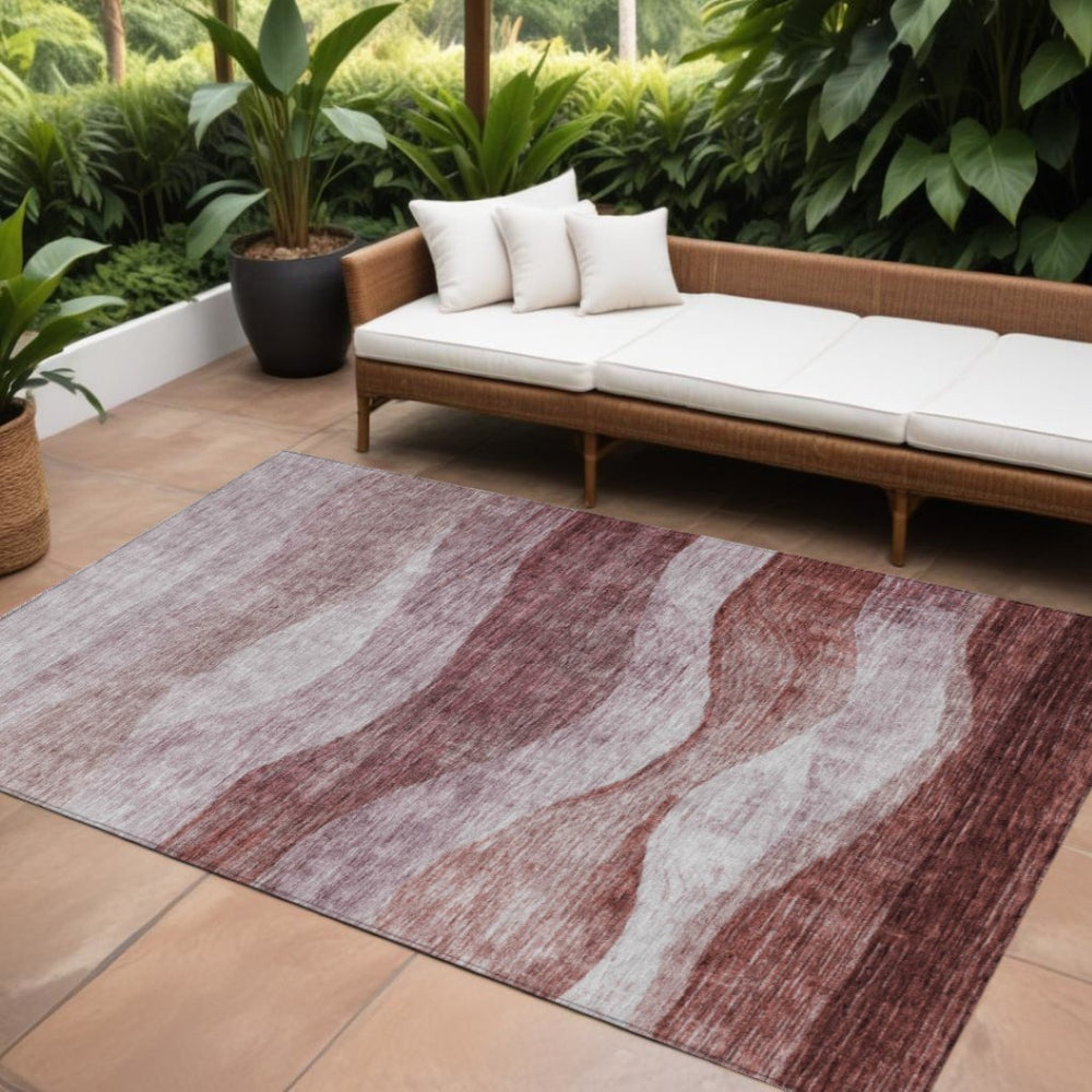 HomeRoots 5' Blush and Brown Abstract Area Rug – Stylish, Washable, Indoor/Outdoor Design for Every Space 8' X 10' 604962