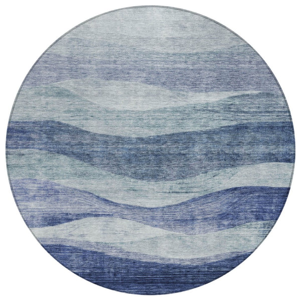 HomeRoots 5' Light Blue and Dark Blue Abstract Area Rug for Indoor and Outdoor Use – Durable, Washable Style 8' Round 604967