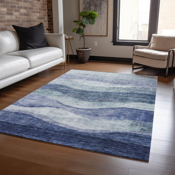 HomeRoots 5' Light Blue and Dark Blue Abstract Area Rug for Indoor and Outdoor Use – Durable, Washable Style 8' X 10' 604968