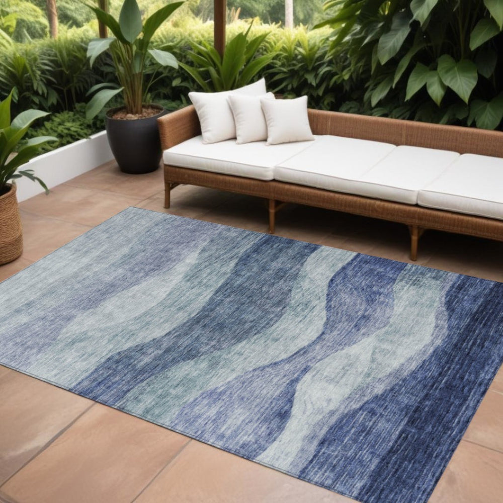 HomeRoots 5' Light Blue and Dark Blue Abstract Area Rug for Indoor and Outdoor Use – Durable, Washable Style 10' X 14' 604970
