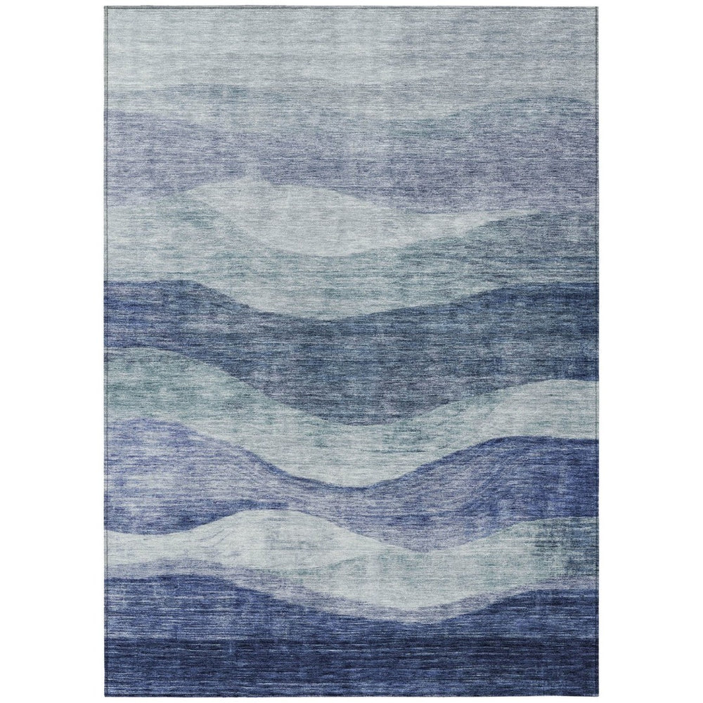 HomeRoots 5' Light Blue and Dark Blue Abstract Area Rug for Indoor and Outdoor Use – Durable, Washable Style 10' X 14' 604970