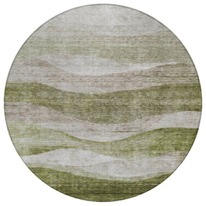 HomeRoots 5' Stylish Green and Beige Abstract Area Rug – Durable, Washable, Perfect for Indoor and Outdoor Use 8' Round 604973