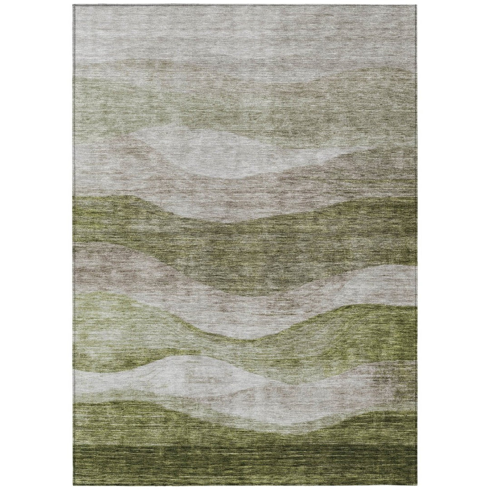 HomeRoots 5' Stylish Green and Beige Abstract Area Rug – Durable, Washable, Perfect for Indoor and Outdoor Use 10' X 14' 604976