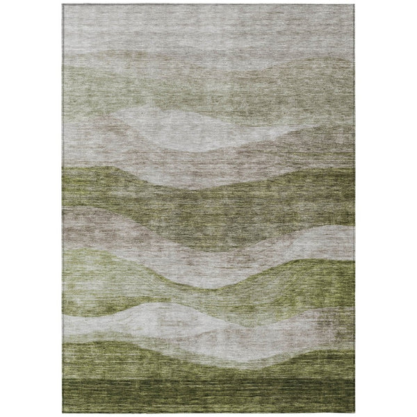 HomeRoots 5' Stylish Green and Beige Abstract Area Rug – Durable, Washable, Perfect for Indoor and Outdoor Use 10' X 14' 604976