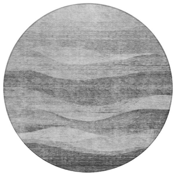 HomeRoots 5' Gray and Charcoal Abstract Area Rug - Stylish, Washable, Durable for Indoor and Outdoor Spaces 8' Round 604979
