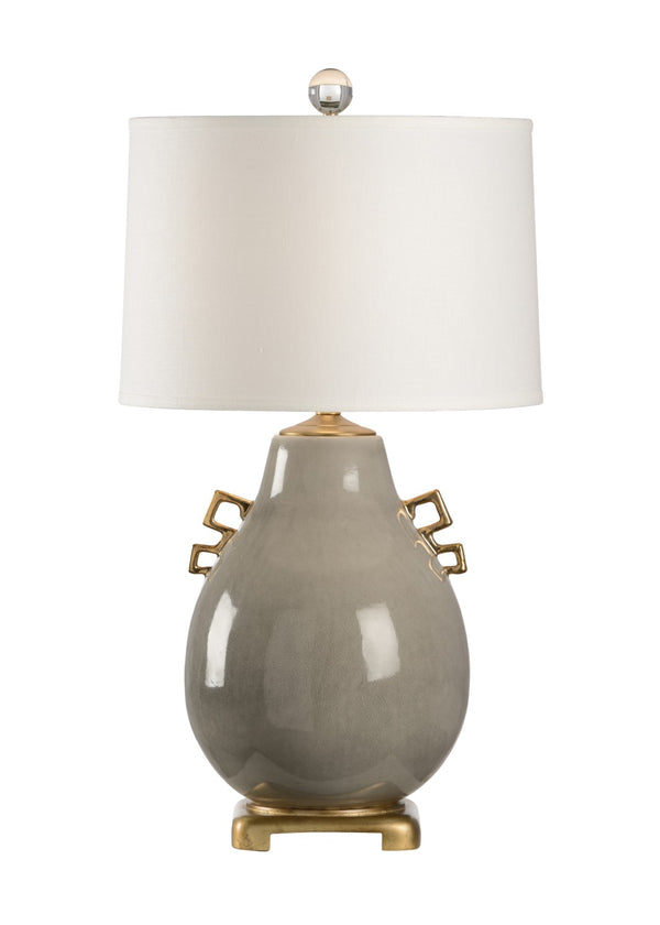 Wildwood Ming Slate Pear-Shaped Ceramic Table Lamp With Geometric Handles, Slate Crackle Glaze & Gold Base 60498
