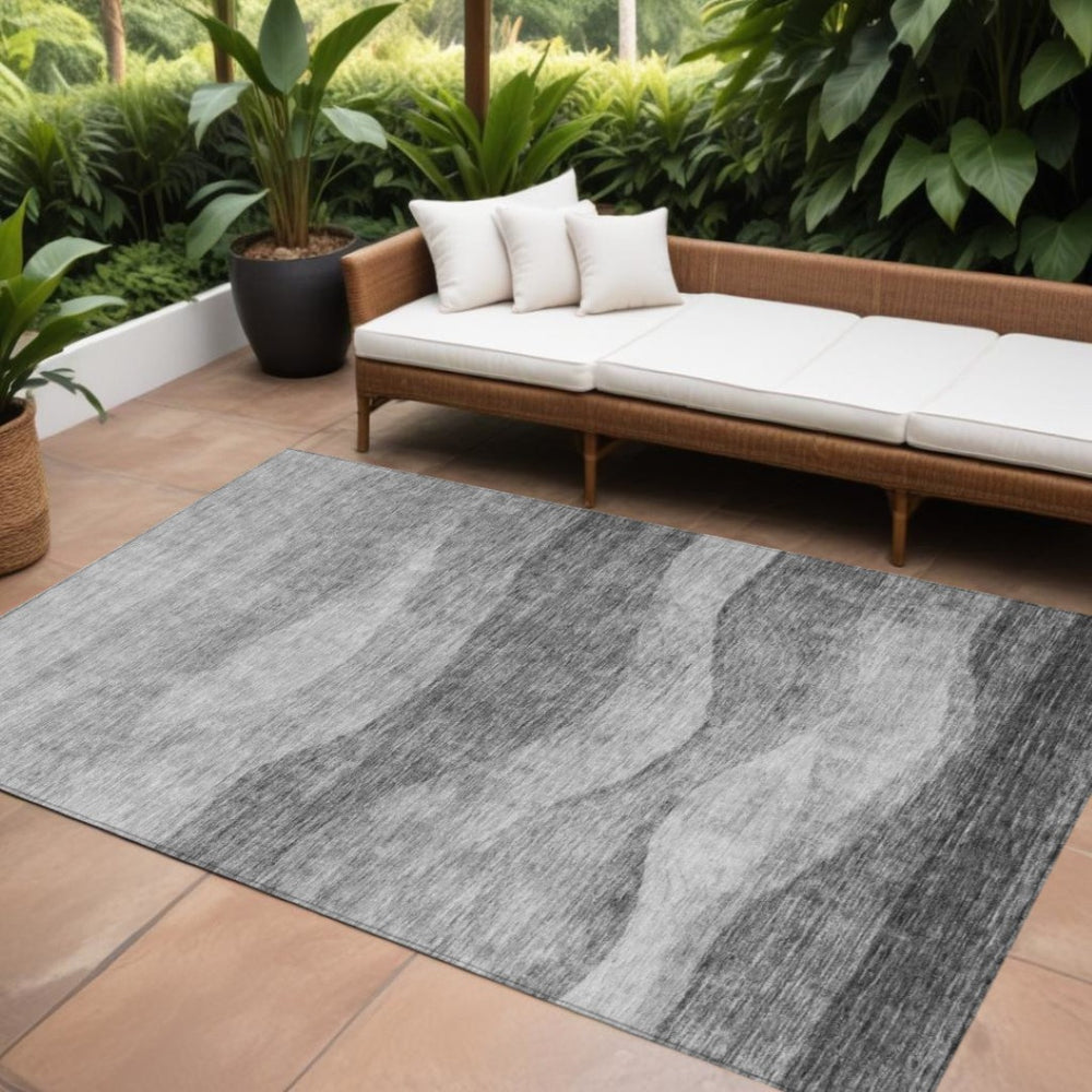 HomeRoots 9' Contemporary Gray & Charcoal Abstract Washable Area Rug for Indoor/Outdoor Spaces - Durable & Stylish 604981