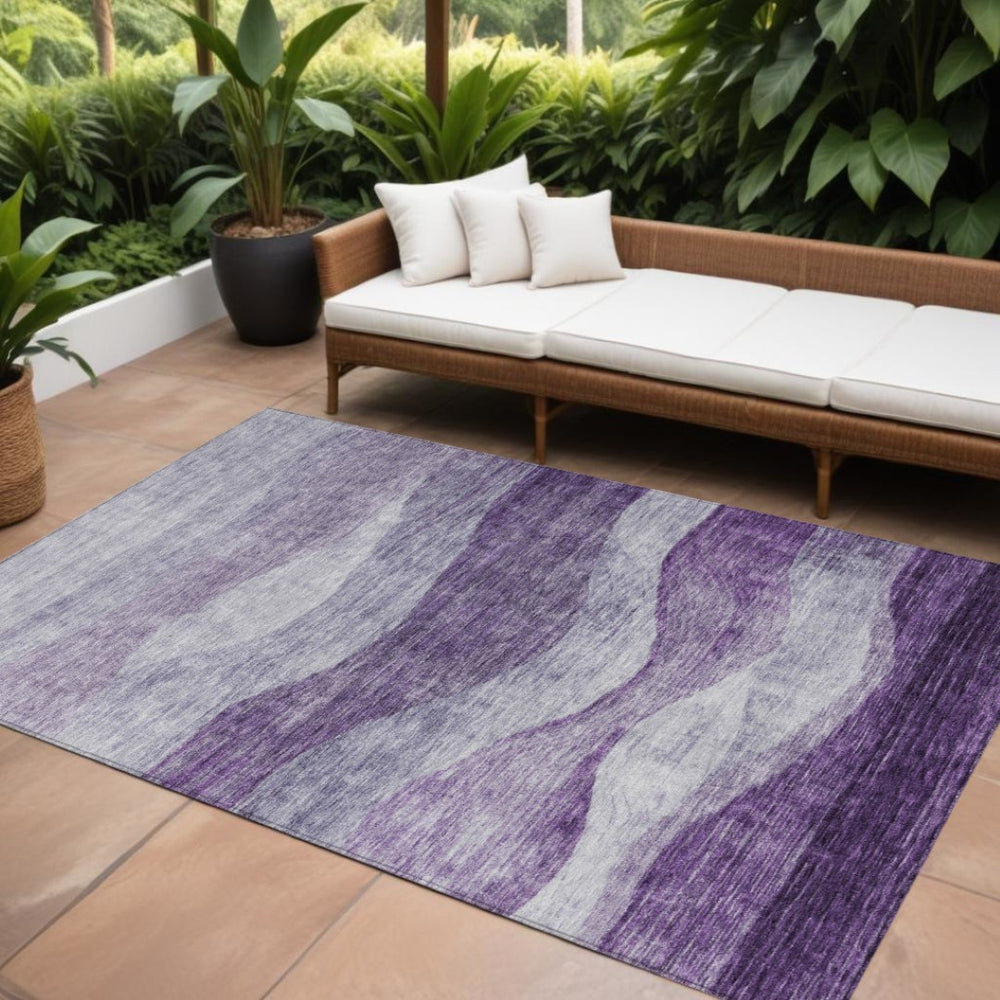 HomeRoots 5' Vibrant Lavender and Purple Abstract Rug - Durable, Washable Indoor/Outdoor Decor for Any Space 8' X 10' 604986