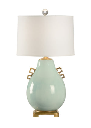 Wildwood Ming Sculptural Lamp In Robin’S Egg Blue With Gold Leaf Base, 33.5" Ceramic Accent Light For Rooms 60499