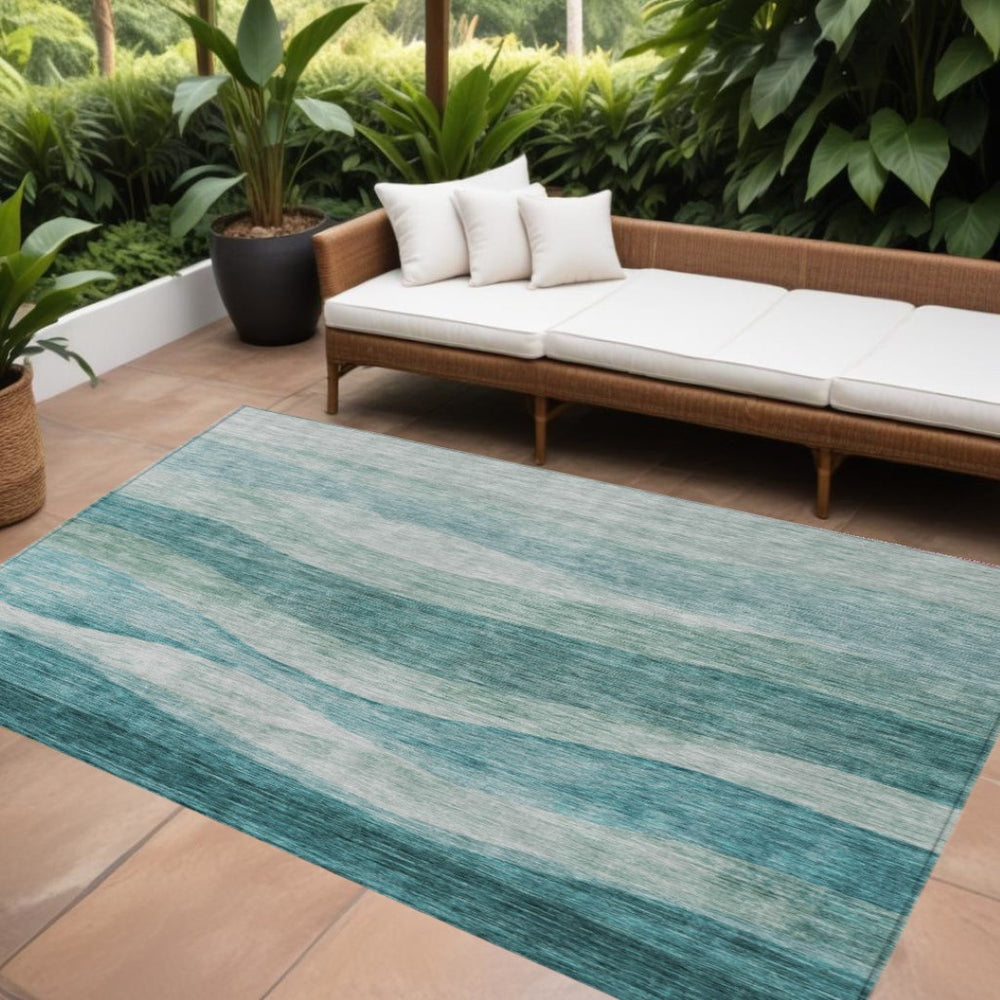 HomeRoots 9' Teal Blue & Aqua Abstract Area Rug - Washable, Durable Indoor/Outdoor Design for High-Traffic Areas 604993