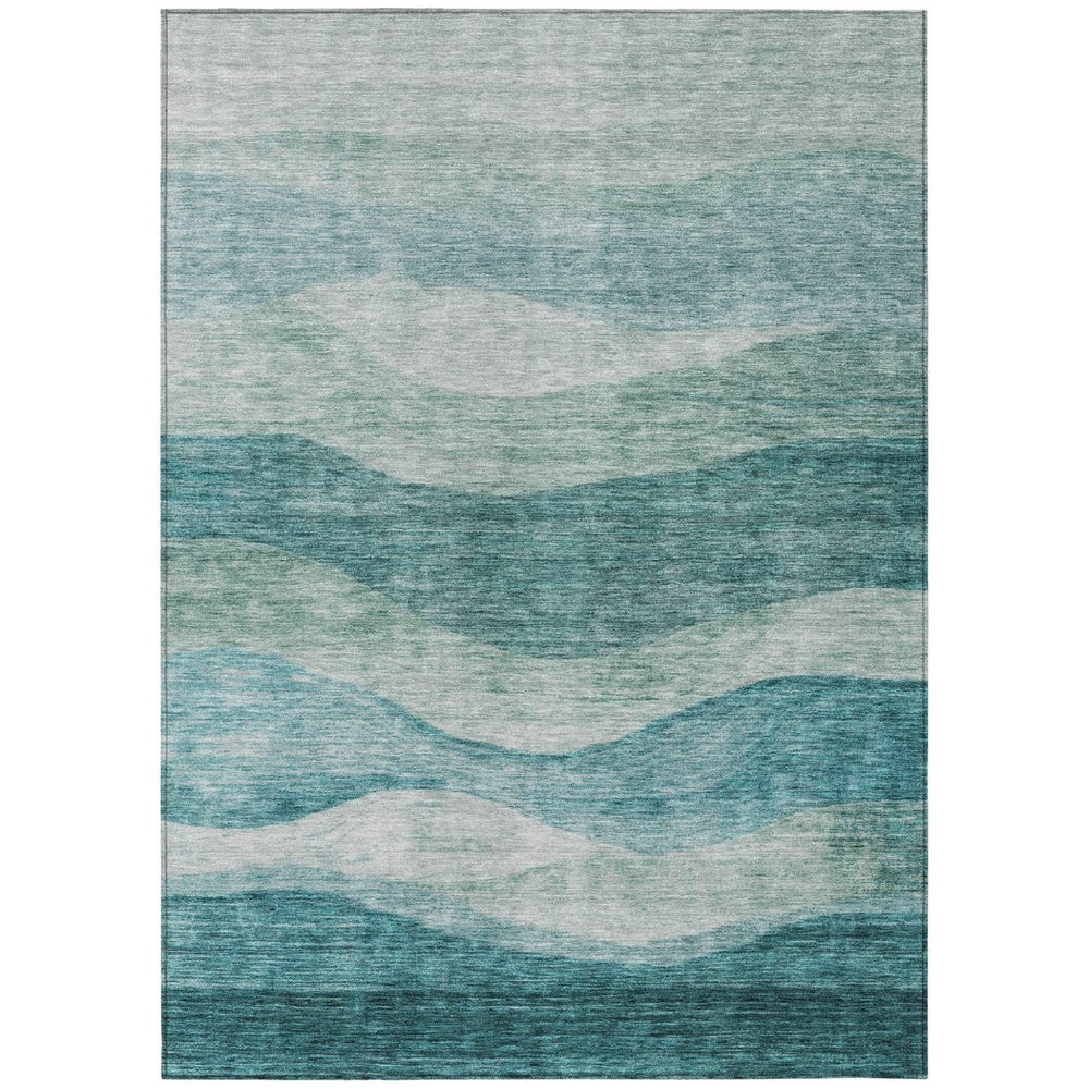 HomeRoots 9' Teal Blue & Aqua Abstract Area Rug - Washable, Durable Indoor/Outdoor Design for High-Traffic Areas 604993