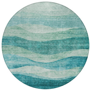 HomeRoots 5' Teal Blue and Aqua Abstract Area Rug - Durable, Washable, Stylish for Indoor and Outdoor Spaces 8' Round 604997