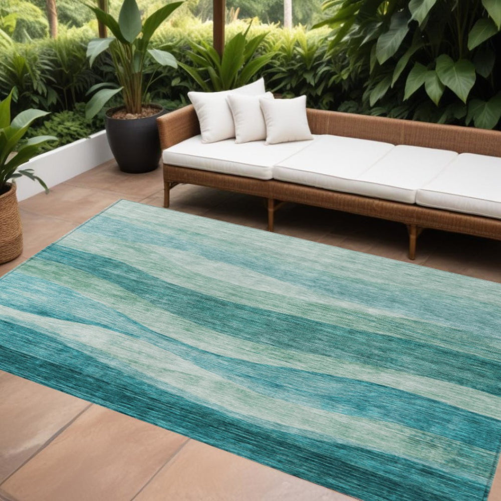 HomeRoots 9' Teal Blue & Aqua Abstract Washable Area Rug - Durable Indoor/Outdoor Style for Any Space! 604999