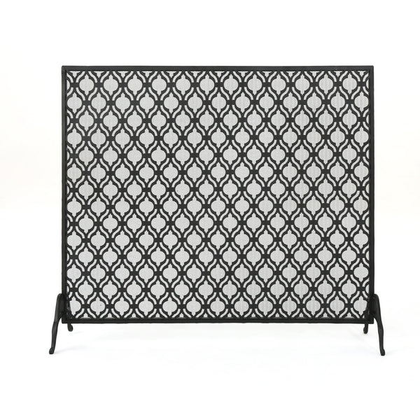 English Elm Christopher Knight Home® - FIRE Iron Single Panel Elmer Fireplace Screen — Durable Decorative Hearth Shield Protects Home Interiors Black 61130.00BLK