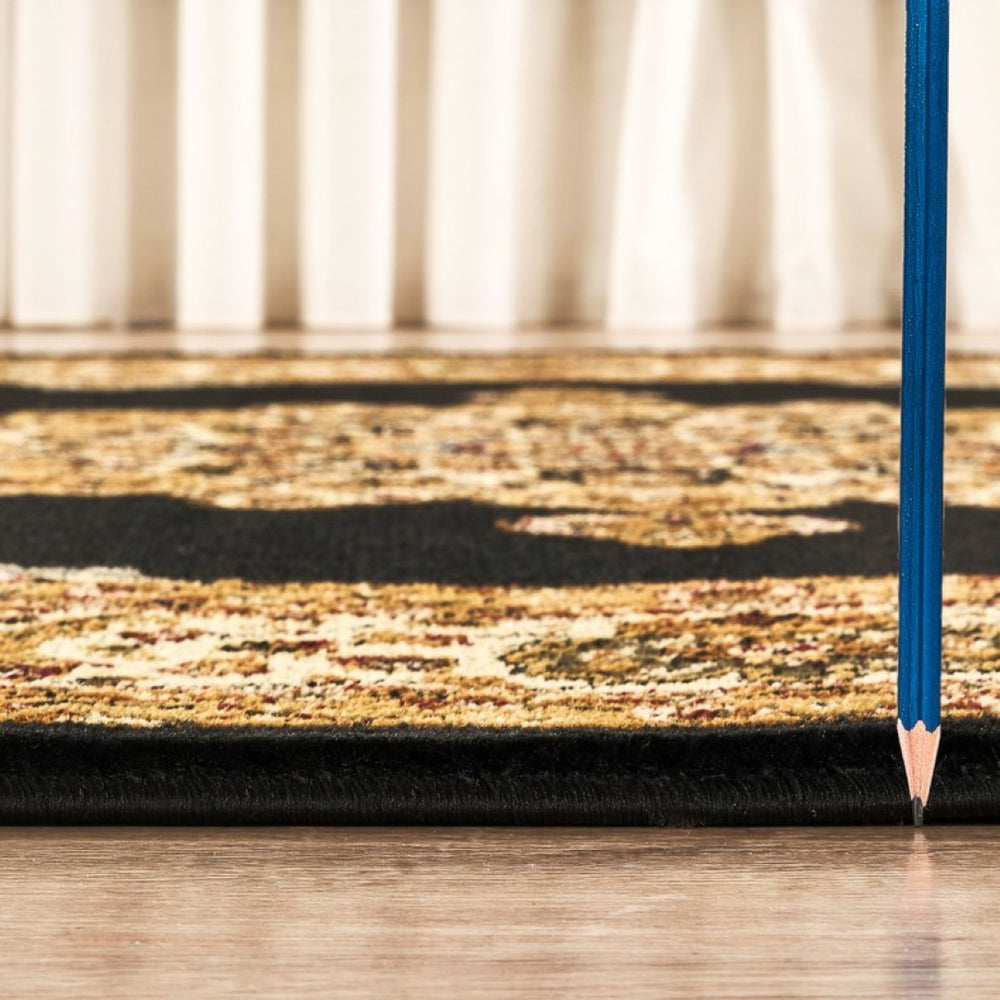 English Elm Classic Medallion Area Rug with Layered Border in Black for Living or Dining Rooms B186P452274