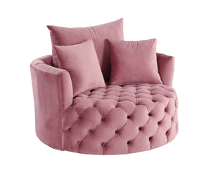 English Elm Zunyas Pink Velvet Accent Chair with 360° Swivel, Tufted Buttons, 3 Plush Pillows & Durable Frame B2726P256293