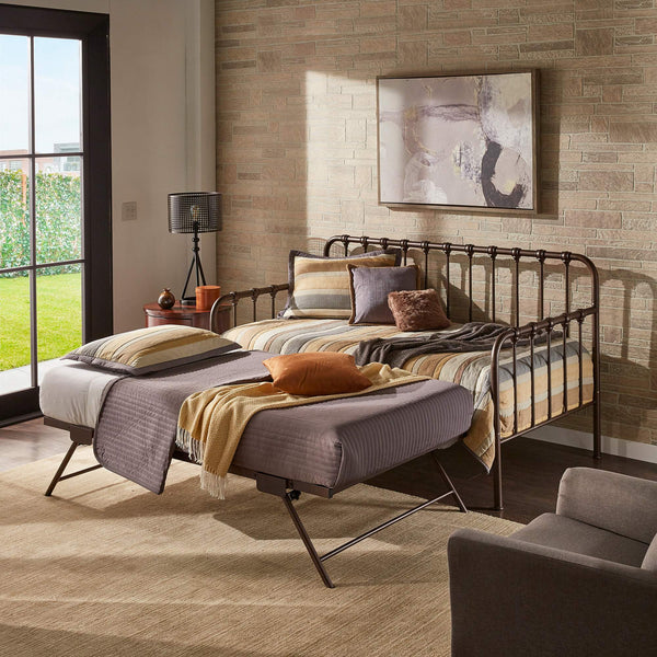 Luca Iron Spindle Daybed with Trundle Arched Frame for Guest or Living Rooms