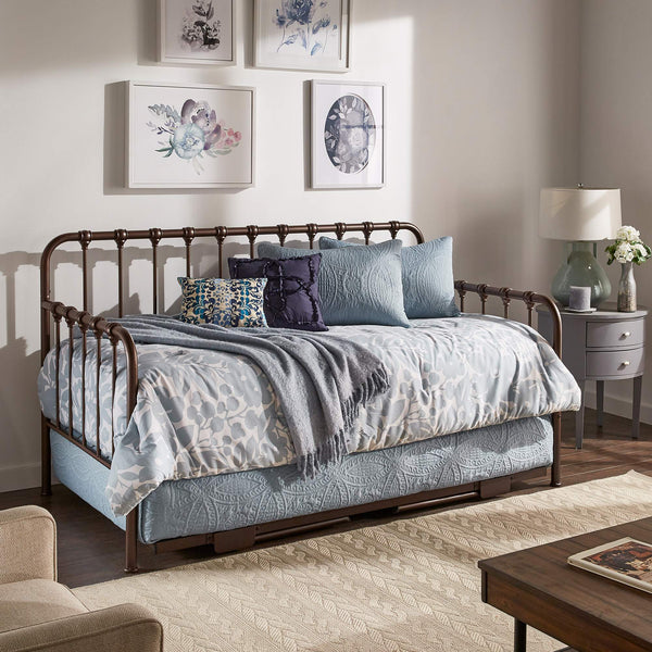 Luca Iron Spindle Daybed with Trundle Arched Frame for Guest or Living Rooms