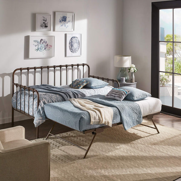 Luca Iron Spindle Daybed with Trundle Arched Frame for Guest or Living Rooms