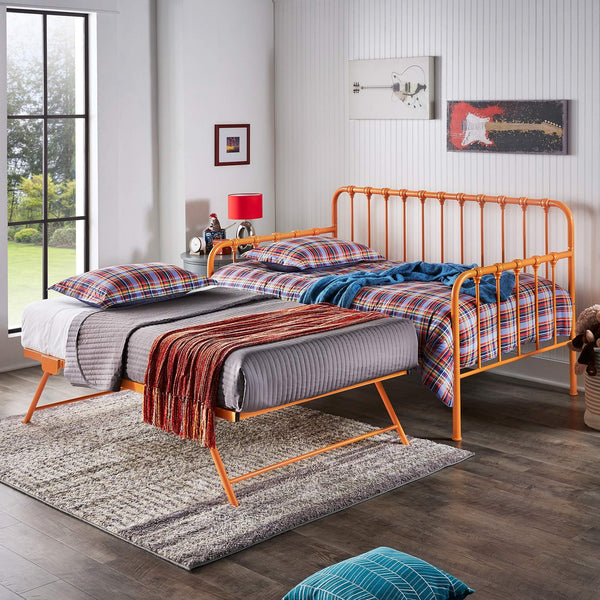 Luca Iron Spindle Daybed with Trundle Arched Frame for Guest or Living Rooms