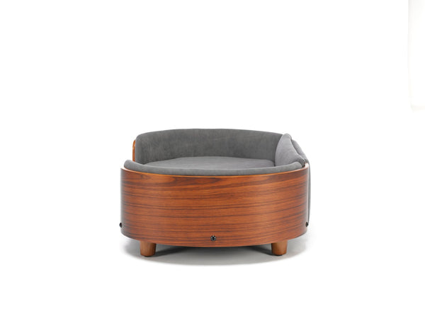 English Elm Scandinavian Mid-century Pet Sofa with Walnut Bentwood Back and Navy Velvet Cushion Dark Grey W794125938