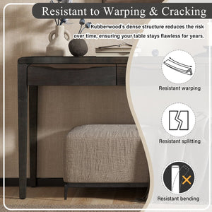 English Elm U_style Oak Veneer Console Table with Three Wave Drawers for Entryway or Foyer Black N711P401926B