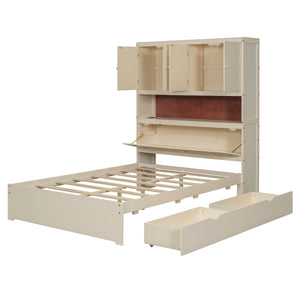 English Elm Full Size Wooden Platform Bed With Usb Charging, Storage Headboard & Elegant Drawers In Cream N820S00045K