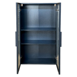 English Elm Wall Mounted Glass Door Cabinet Black Metal Frame Modern Storage for Bath or Kitchen W331P382347